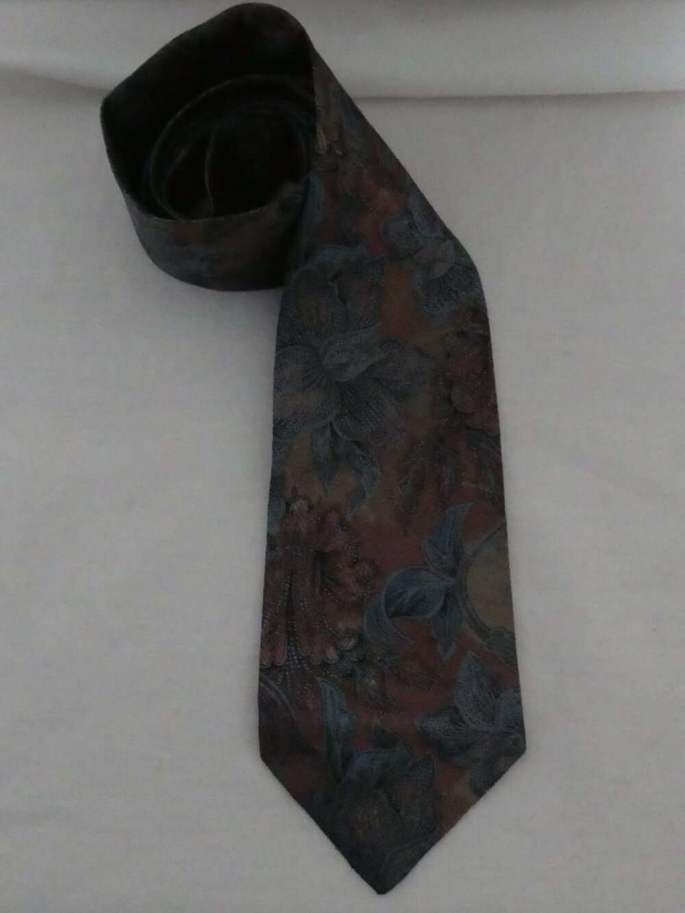 Vintage GOLDLION Pure Silk Handmade Tie Muted Teal Red Floral Paisley